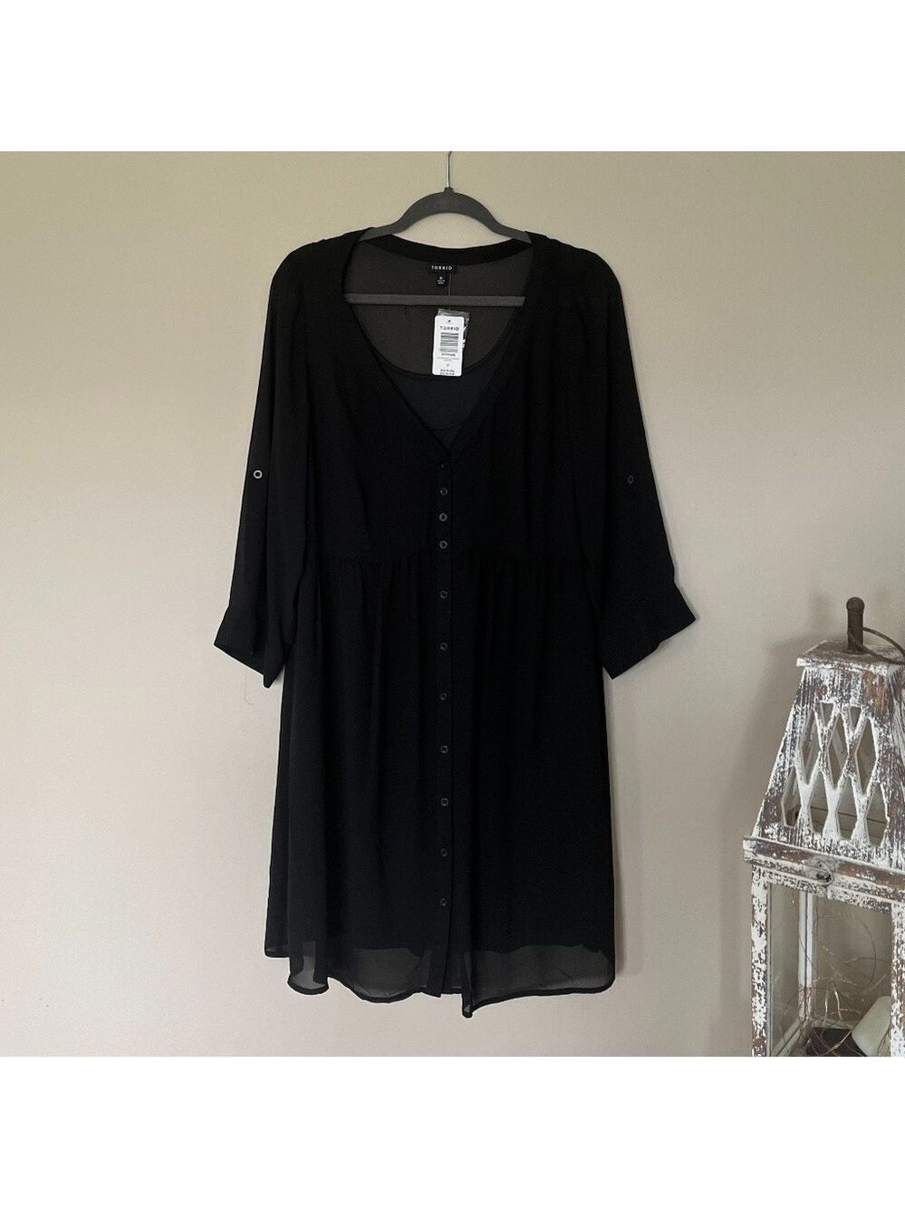 NWT Torrid Black Sheer Chiffon Overlay Shirt Dress